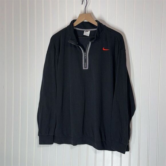 Nike Black 1/4 Zip Pullover Sweatshirt Women’s 1X Houndstooth Trim Swoosh Logo - Picture 1 of 4